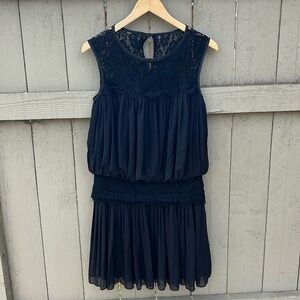 XSCAPE By Joanna Chen Little Black Dress With Cap Sleeves and Rouching Sz 8